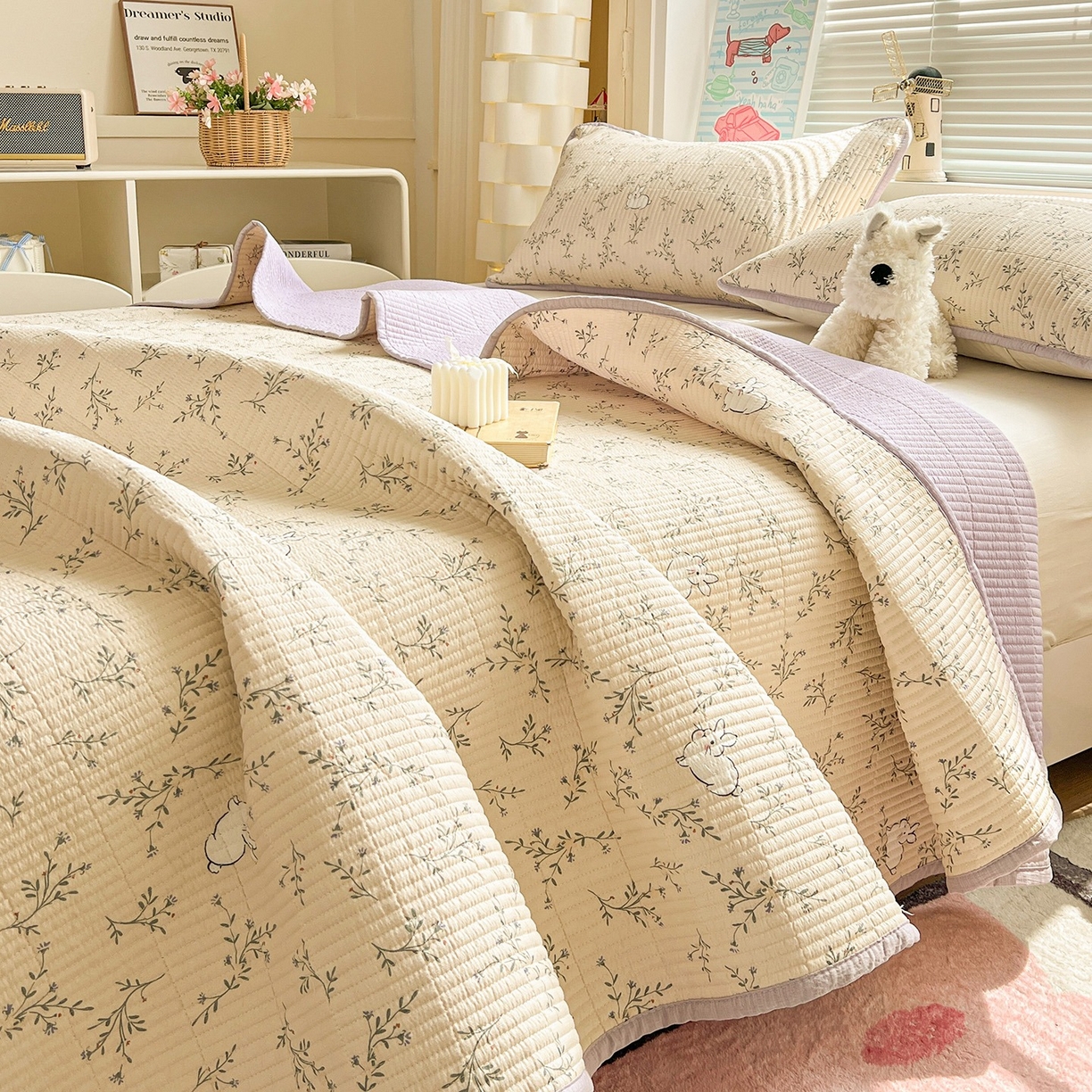 91家纺网 家纺一手货源 找家纺 （总）优选 2026新款木棉印花床盖三件套