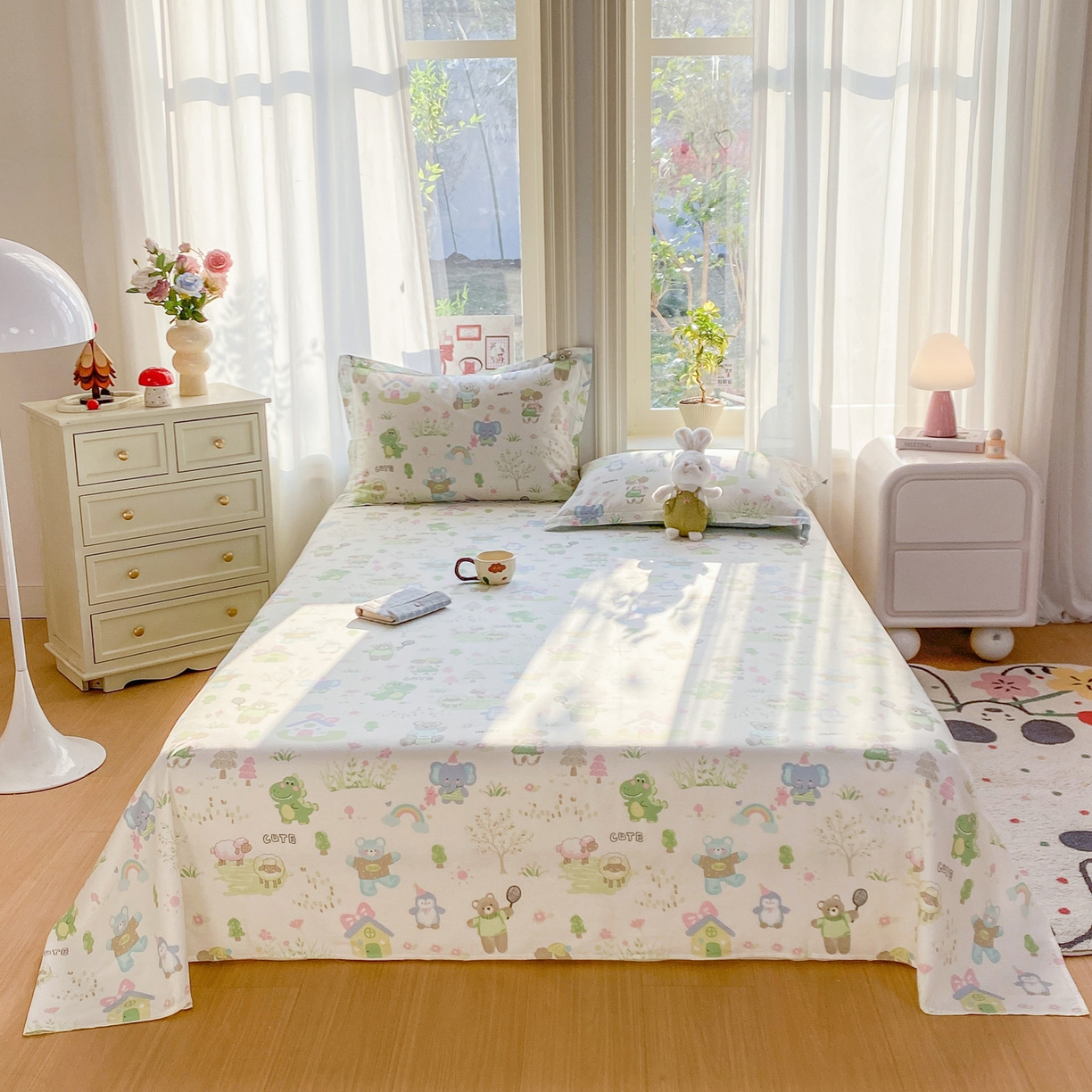 91家纺网 家纺一手货源 找家纺 花梦欣 2026新款全棉印花单品系列2花卉款-单床单 妙趣乐园