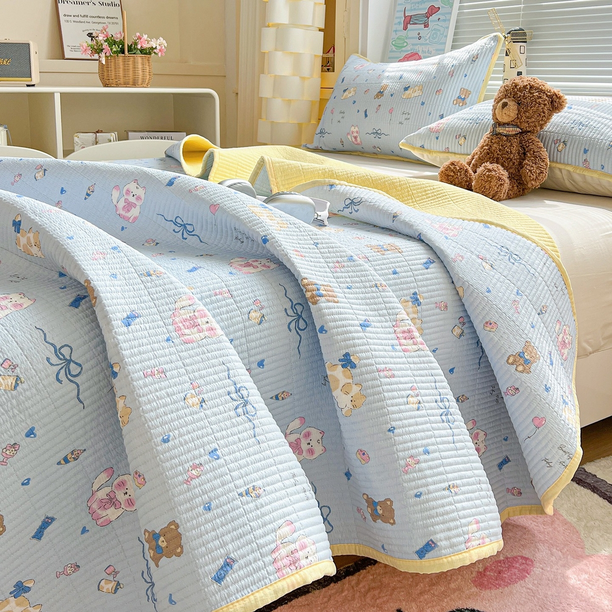 91家纺网 家纺一手货源 找家纺 （总）优选 2026新款木棉印花床盖三件套