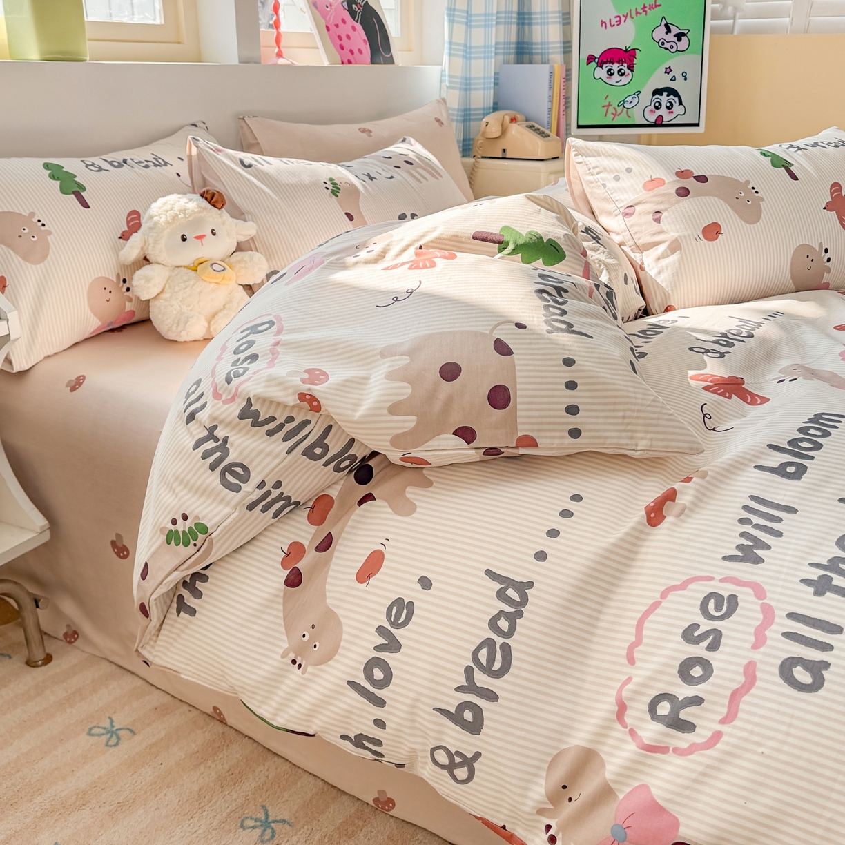 91家纺网 家纺一手货源 找家纺 缦彩 2026新款全棉13372卡通枕套一对纯棉枕芯套 梦想家园