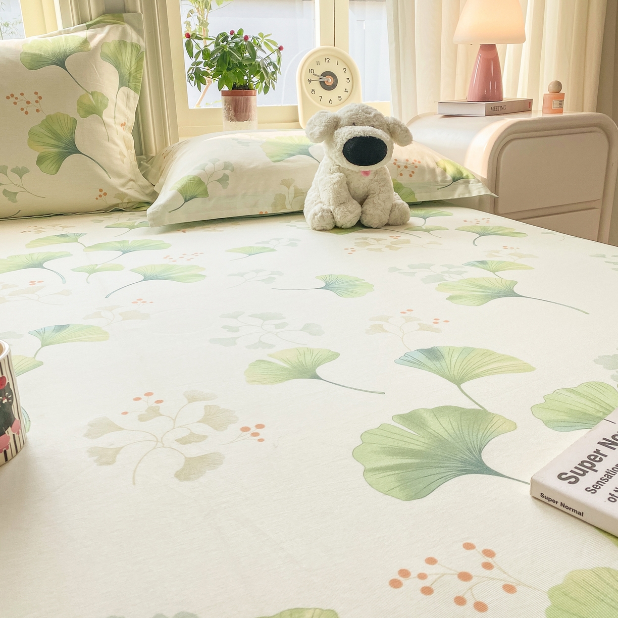 91家纺网 家纺一手货源 找家纺 花梦欣 2026新款全棉印花单品系列2花卉款-单床单 青绿银杏