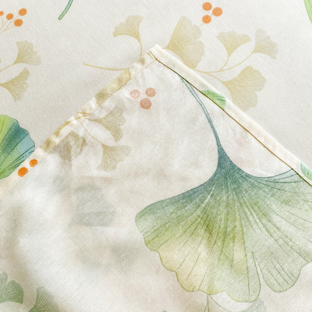 91家纺网 家纺一手货源 找家纺 花梦欣 2026新款全棉印花单品系列2花卉款-单床单 青绿银杏