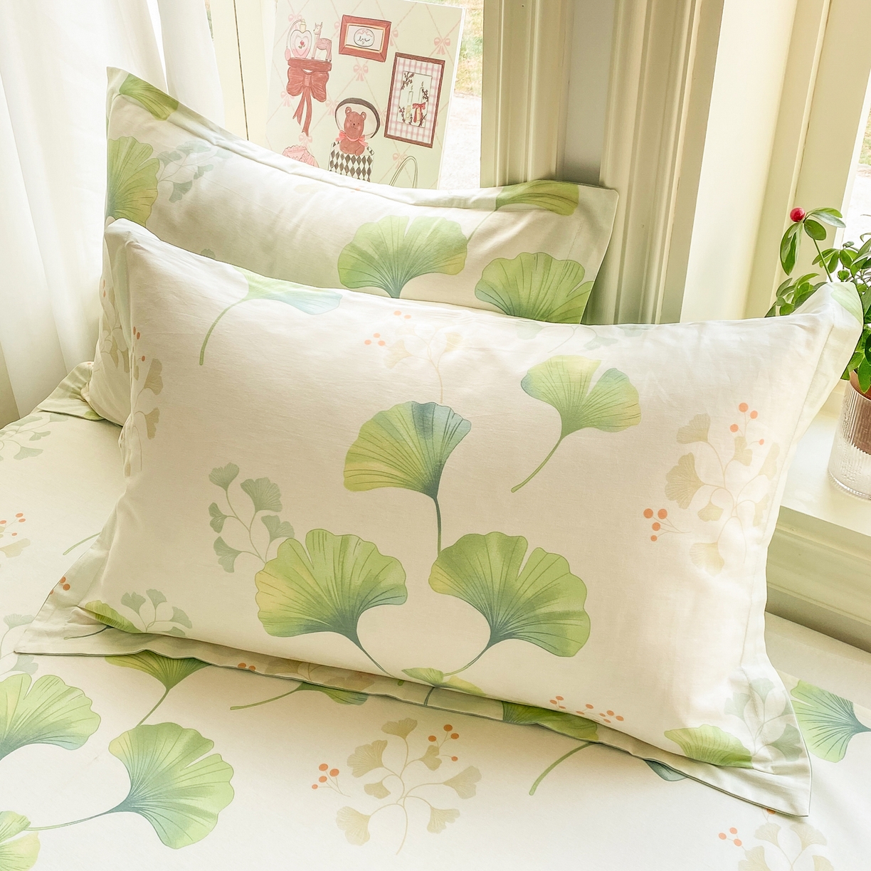 91家纺网 家纺一手货源 找家纺 花梦欣 2026新款全棉印花单品系列2花卉款-单床单 青绿银杏