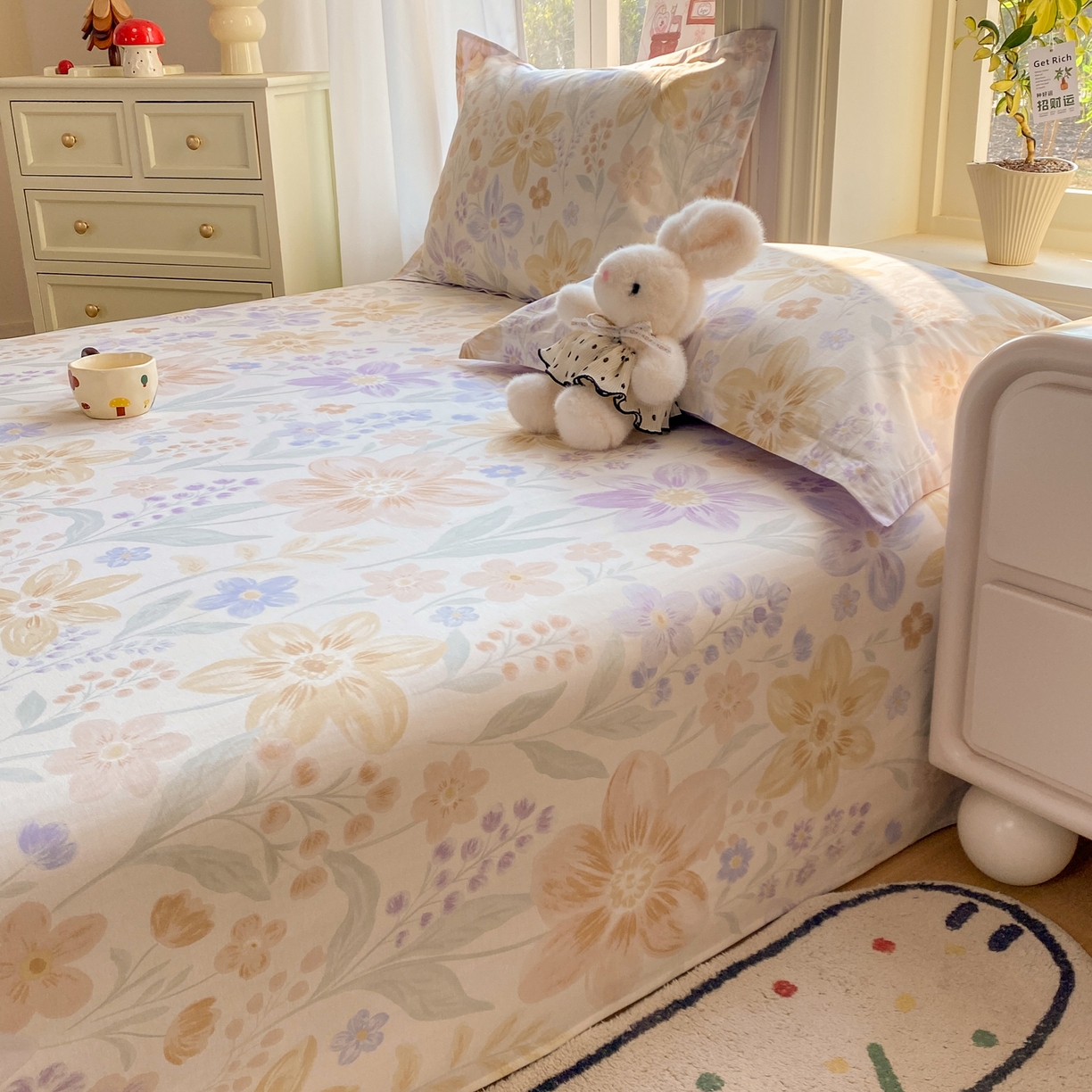 91家纺网 家纺一手货源 找家纺 花梦欣 2026新款全棉印花单品系列2花卉款-单床单 柔色花笺