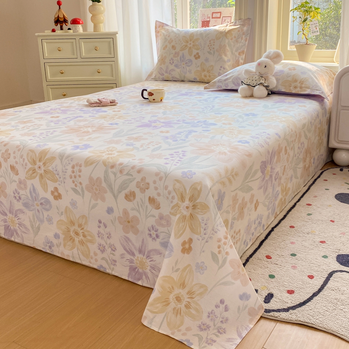 91家纺网 家纺一手货源 找家纺 花梦欣 2026新款全棉印花单品系列2花卉款-单床单 柔色花笺