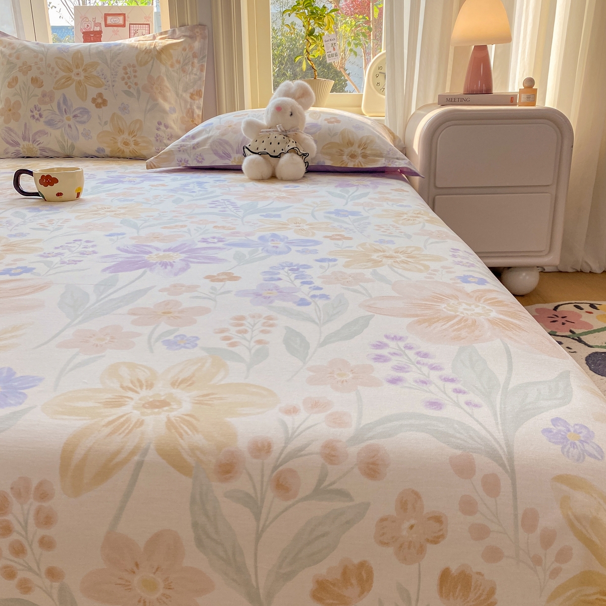 91家纺网 家纺一手货源 找家纺 花梦欣 2026新款全棉印花单品系列2花卉款-单床单 柔色花笺