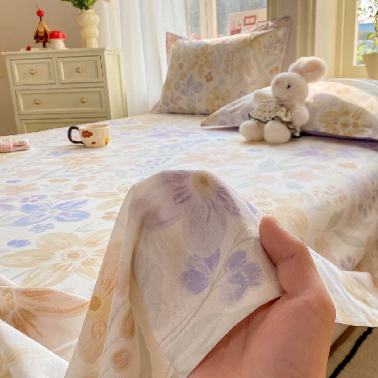 91家纺网 家纺一手货源 找家纺 花梦欣 2026新款全棉印花单品系列2花卉款-单床单 柔色花笺