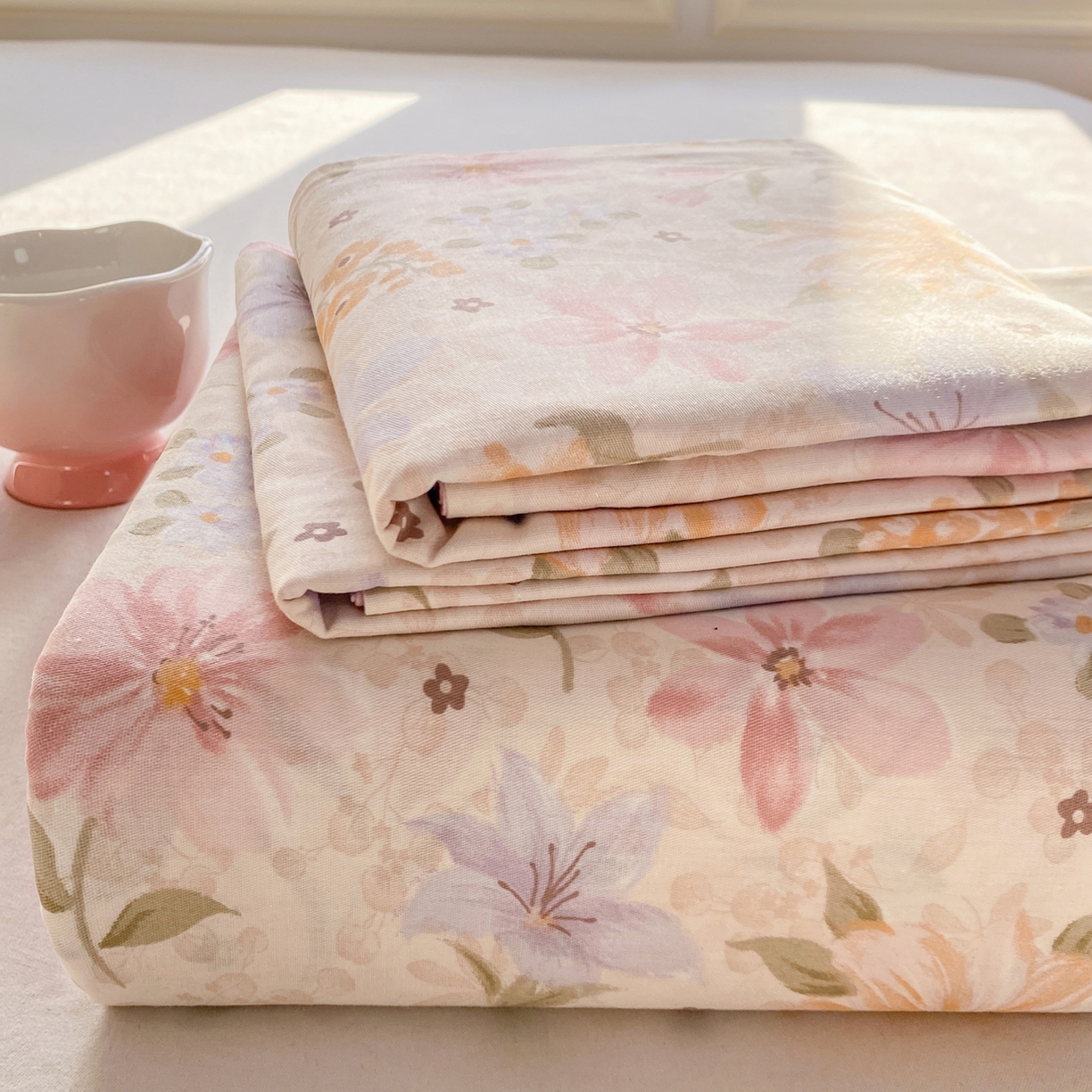 91家纺网 家纺一手货源 找家纺 花梦欣 2026新款全棉印花单品系列2花卉款-单床单 苏糖粉