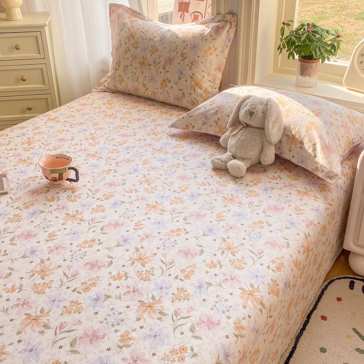 91家纺网 家纺一手货源 找家纺 花梦欣 2026新款全棉印花单品系列2花卉款-单床单 苏糖粉