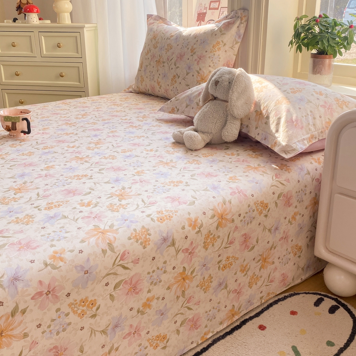 91家纺网 家纺一手货源 找家纺 花梦欣 2026新款全棉印花单品系列2花卉款-单床单 苏糖粉