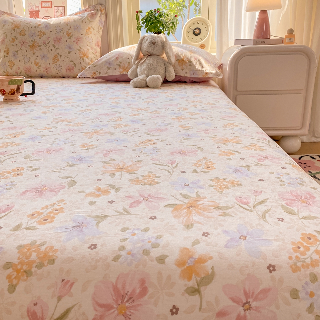 91家纺网 家纺一手货源 找家纺 花梦欣 2026新款全棉印花单品系列2花卉款-单床单 苏糖粉