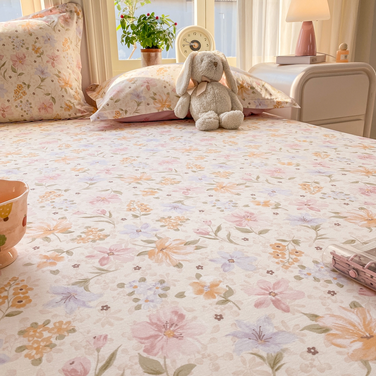 91家纺网 家纺一手货源 找家纺 花梦欣 2026新款全棉印花单品系列2花卉款-单床单 苏糖粉