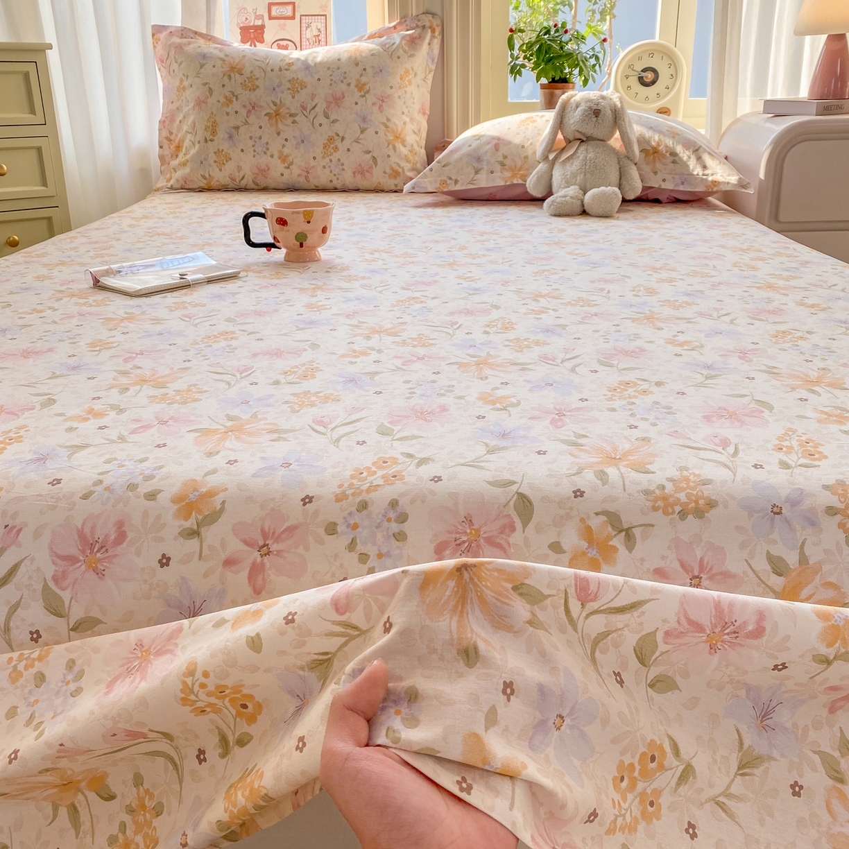 91家纺网 家纺一手货源 找家纺 花梦欣 2026新款全棉印花单品系列2花卉款-单床单 苏糖粉