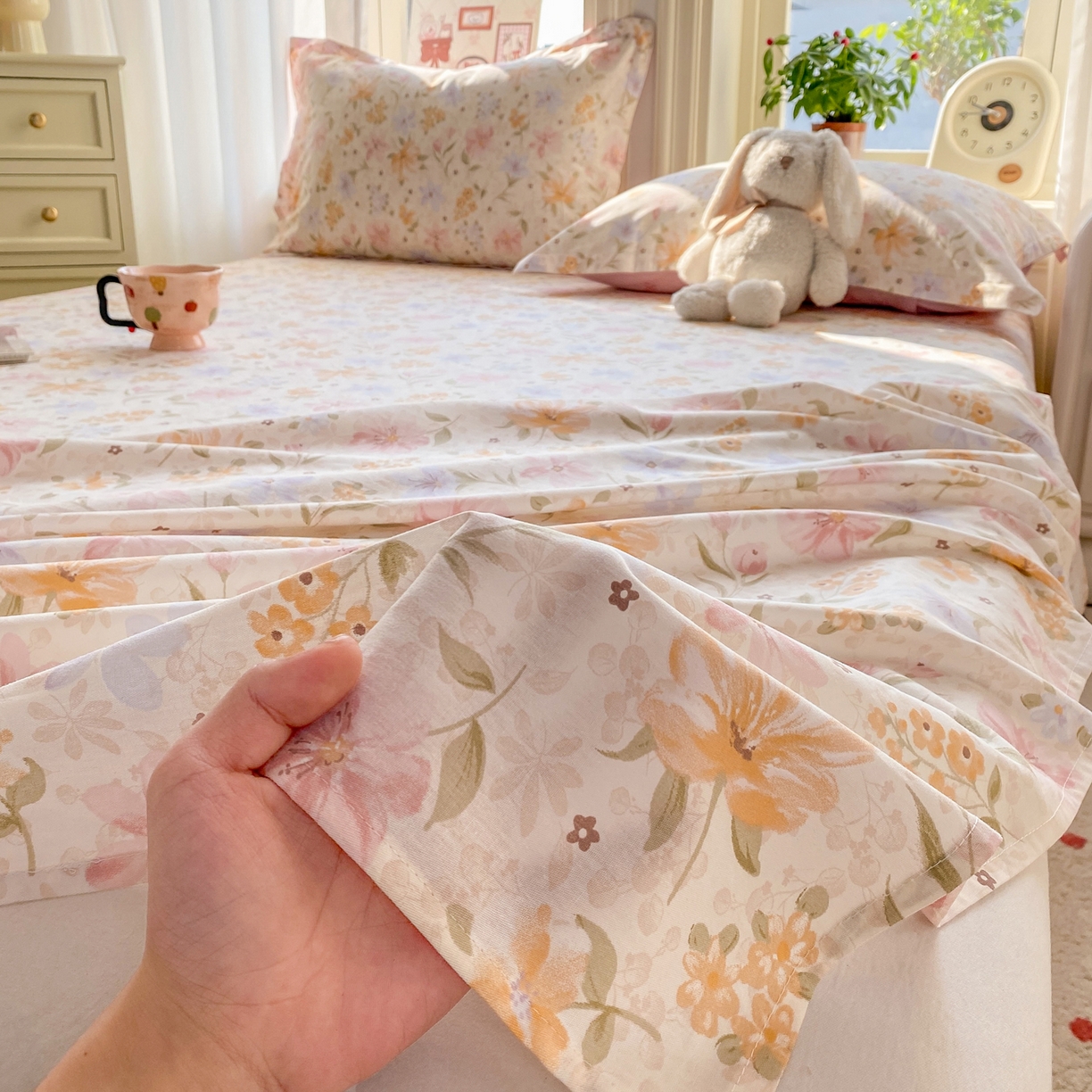 91家纺网 家纺一手货源 找家纺 花梦欣 2026新款全棉印花单品系列2花卉款-单床单 苏糖粉