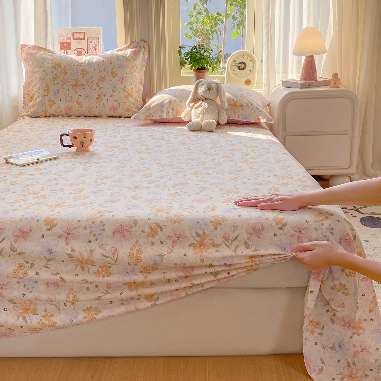 91家纺网 家纺一手货源 找家纺 花梦欣 2026新款全棉印花单品系列2花卉款-单床单 苏糖粉