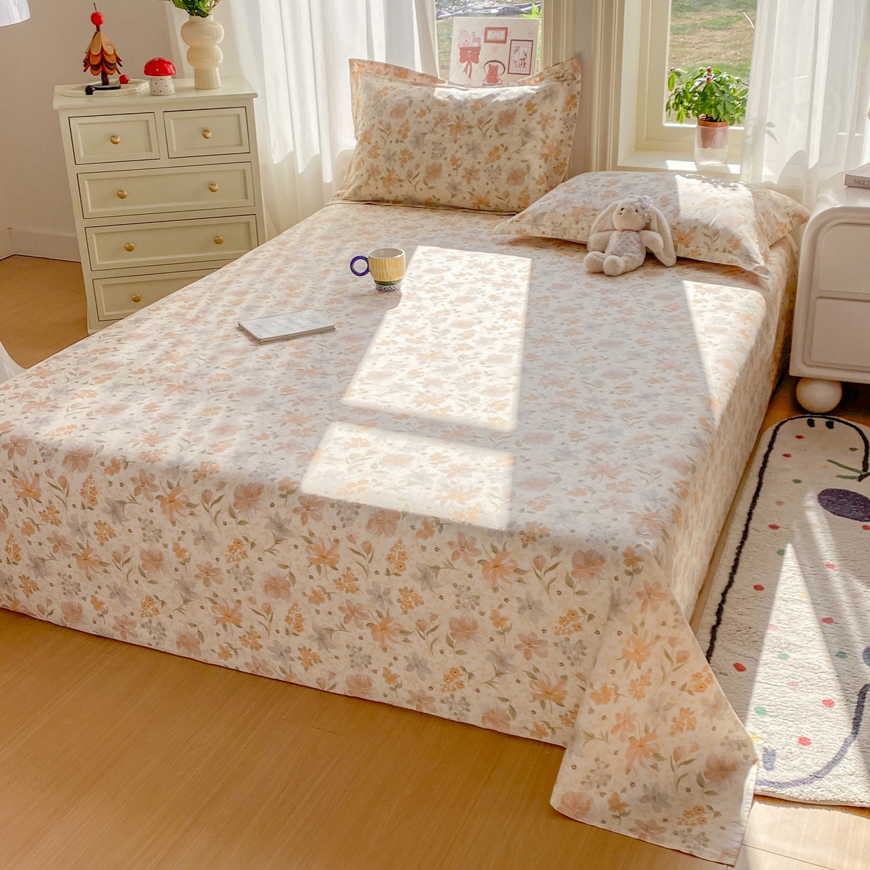 91家纺网 家纺一手货源 找家纺 花梦欣 2026新款全棉印花单品系列2花卉款-单床单 苏糖咖