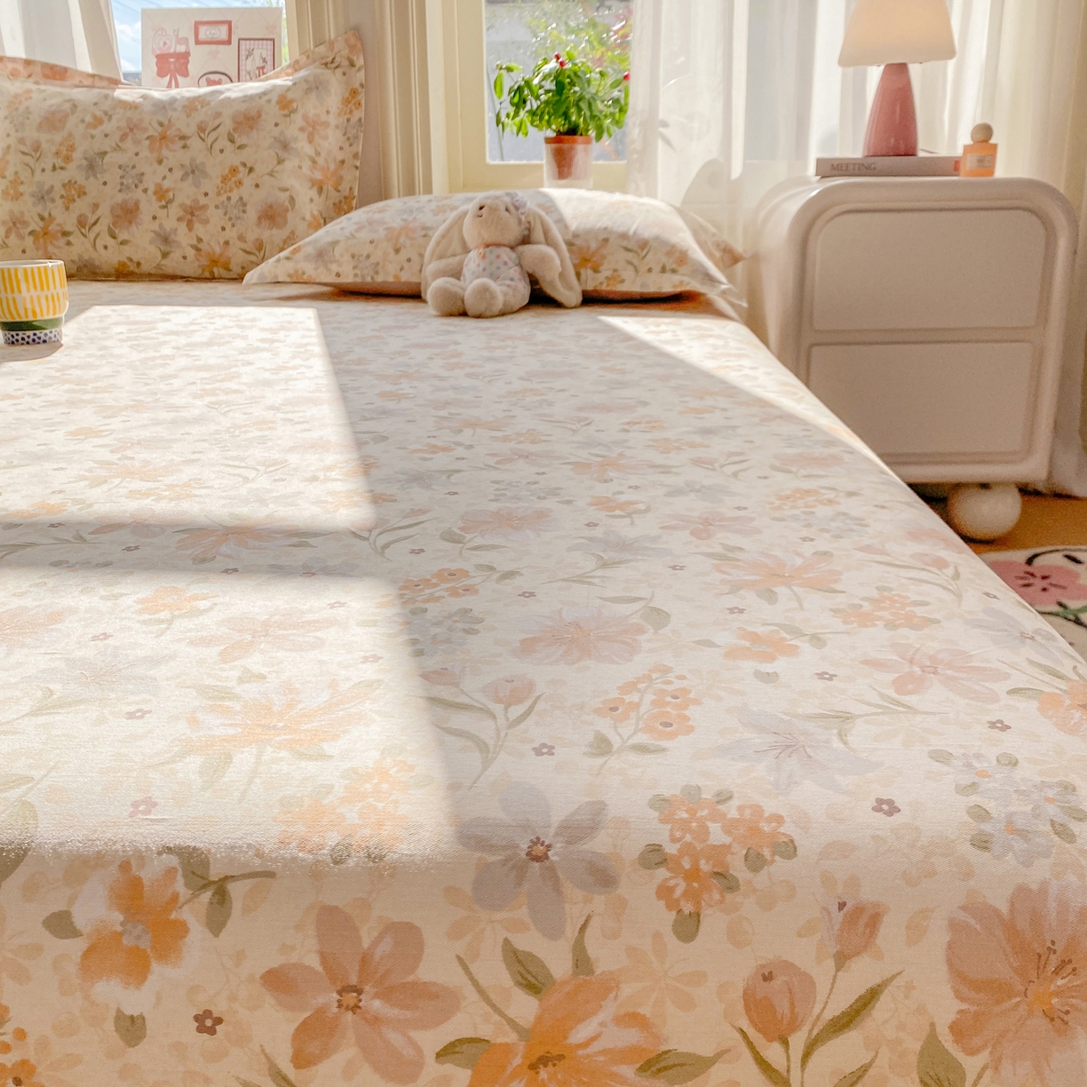 91家纺网 家纺一手货源 找家纺 花梦欣 2026新款全棉印花单品系列2花卉款-单床单 苏糖咖