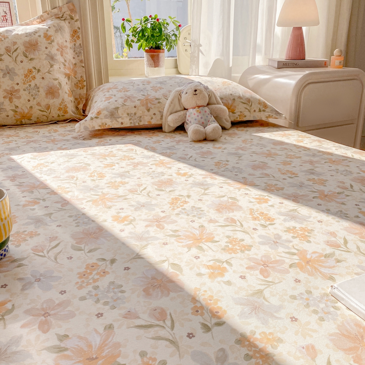 91家纺网 家纺一手货源 找家纺 花梦欣 2026新款全棉印花单品系列2花卉款-单床单 苏糖咖