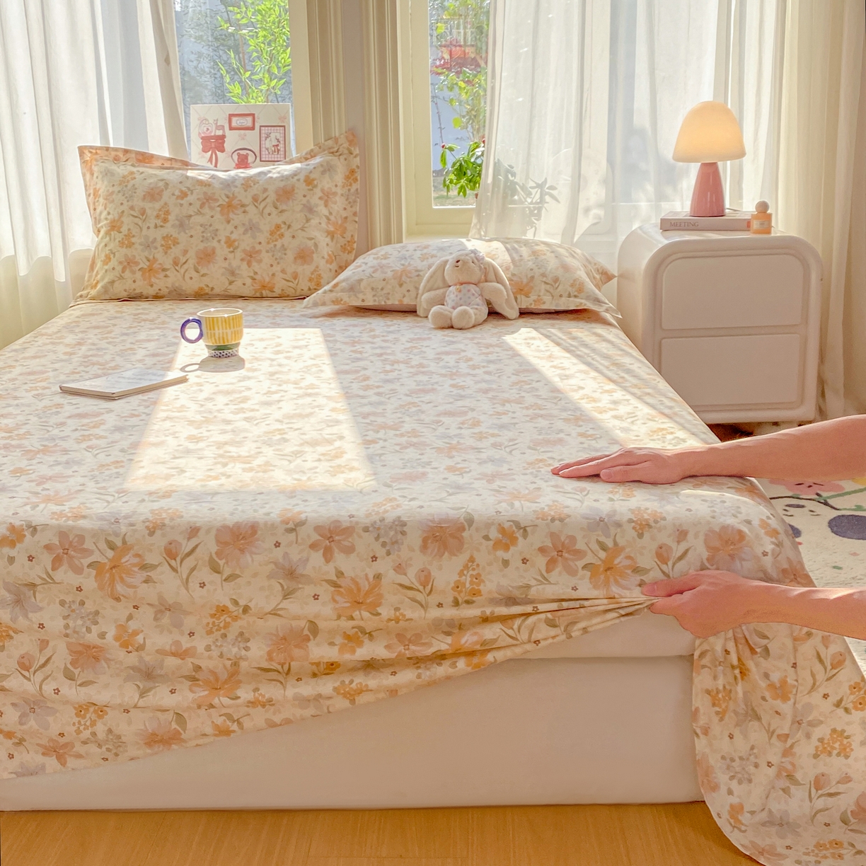 91家纺网 家纺一手货源 找家纺 花梦欣 2026新款全棉印花单品系列2花卉款-单床单 苏糖咖