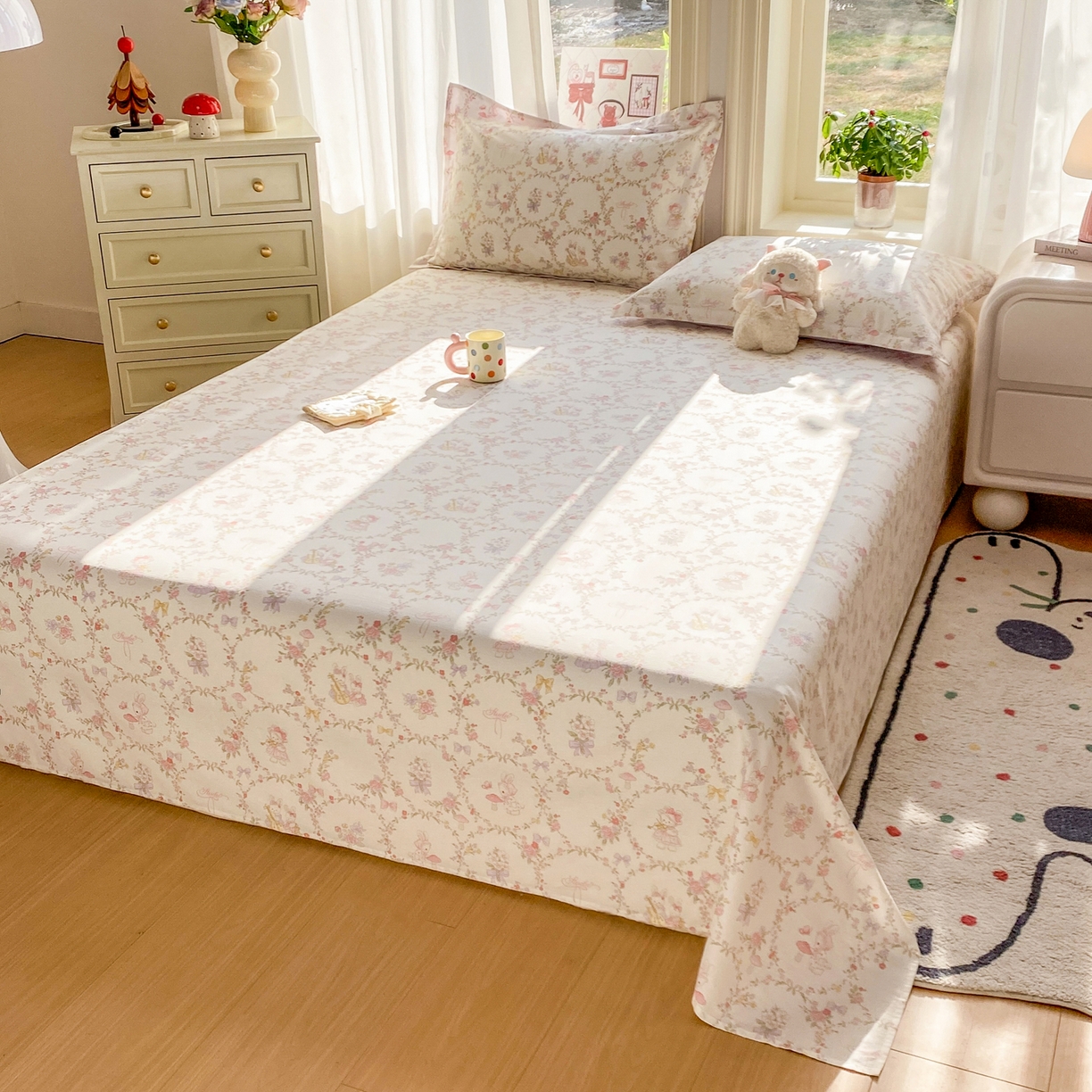 91家纺网 家纺一手货源 找家纺 花梦欣 2026新款全棉印花单品系列2花卉款-单床单 童话花町