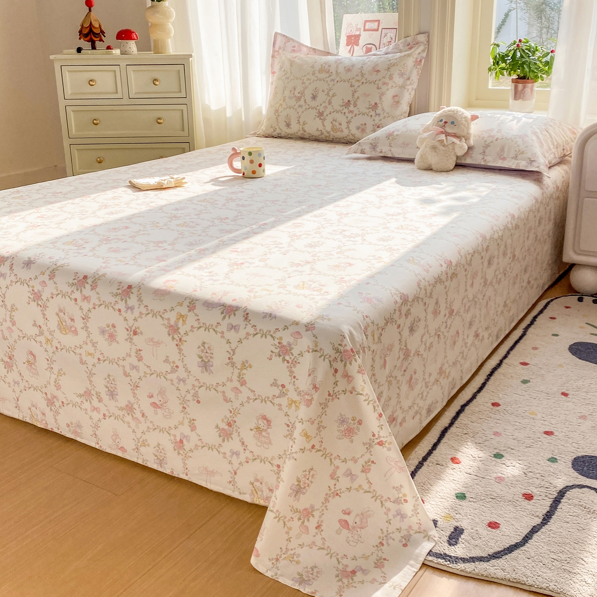 91家纺网 家纺一手货源 找家纺 花梦欣 2026新款全棉印花单品系列2花卉款-单床单 童话花町