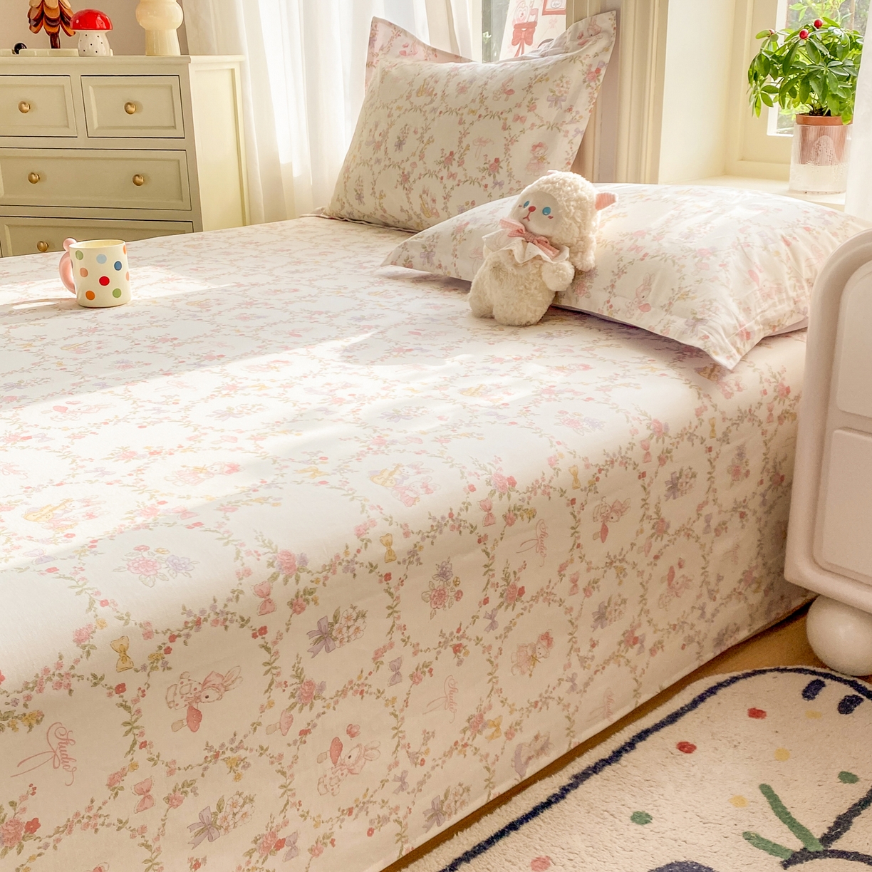 91家纺网 家纺一手货源 找家纺 花梦欣 2026新款全棉印花单品系列2花卉款-单床单 童话花町