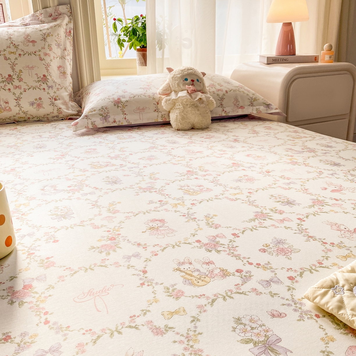 91家纺网 家纺一手货源 找家纺 花梦欣 2026新款全棉印花单品系列2花卉款-单床单 童话花町