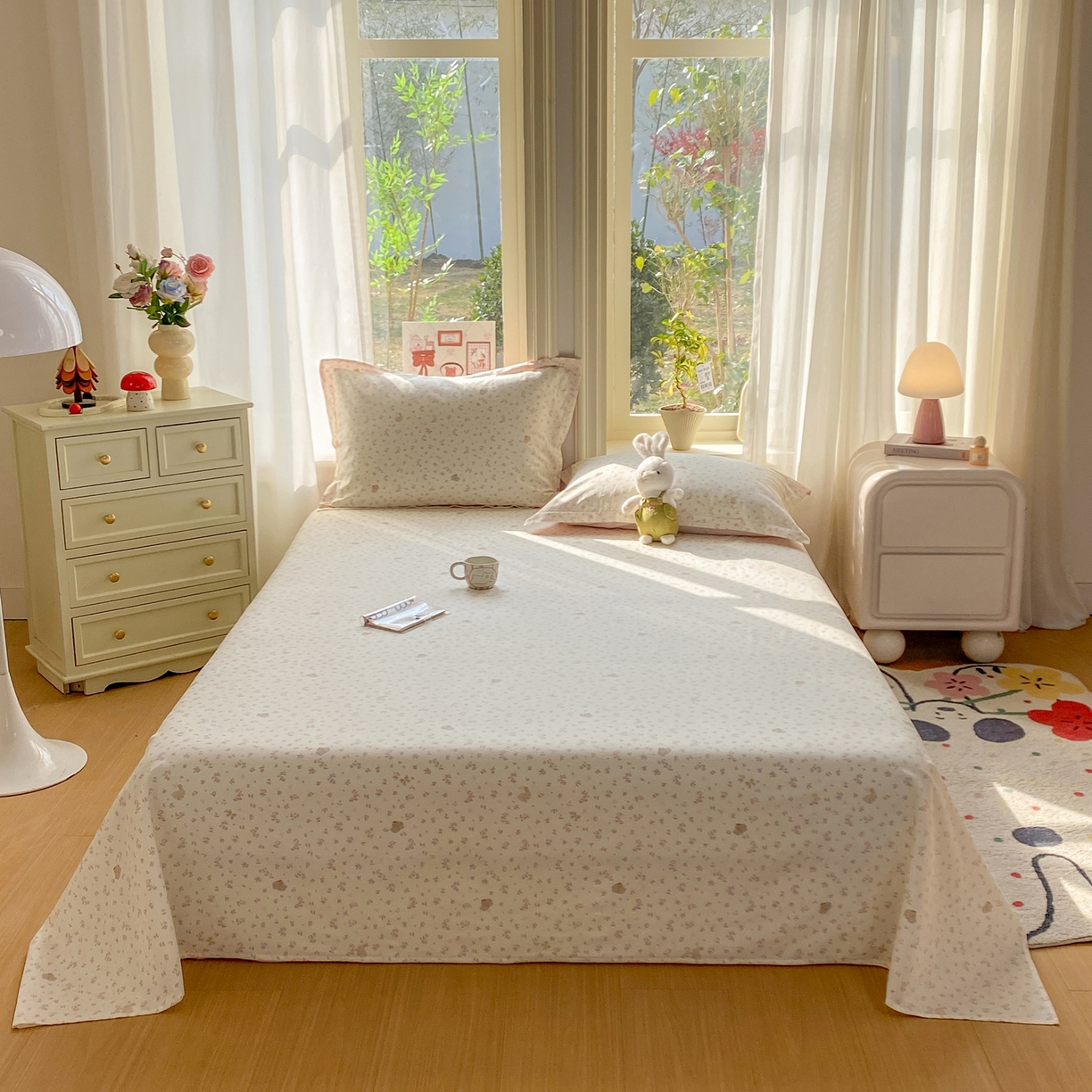 91家纺网 家纺一手货源 找家纺 花梦欣 2026新款全棉印花单品系列2花卉款-单床单 微花耳耳粉