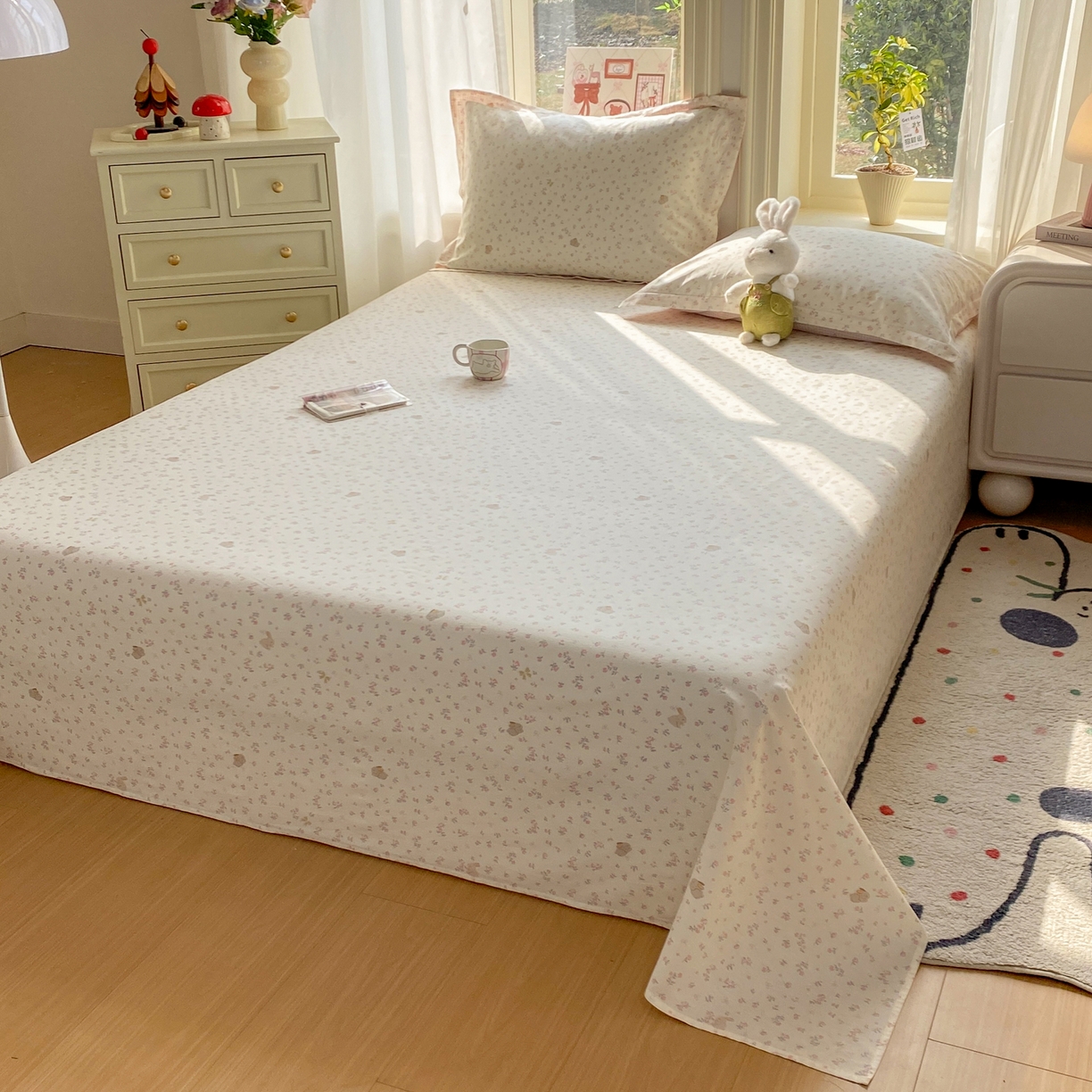 91家纺网 家纺一手货源 找家纺 花梦欣 2026新款全棉印花单品系列2花卉款-单床单 微花耳耳粉