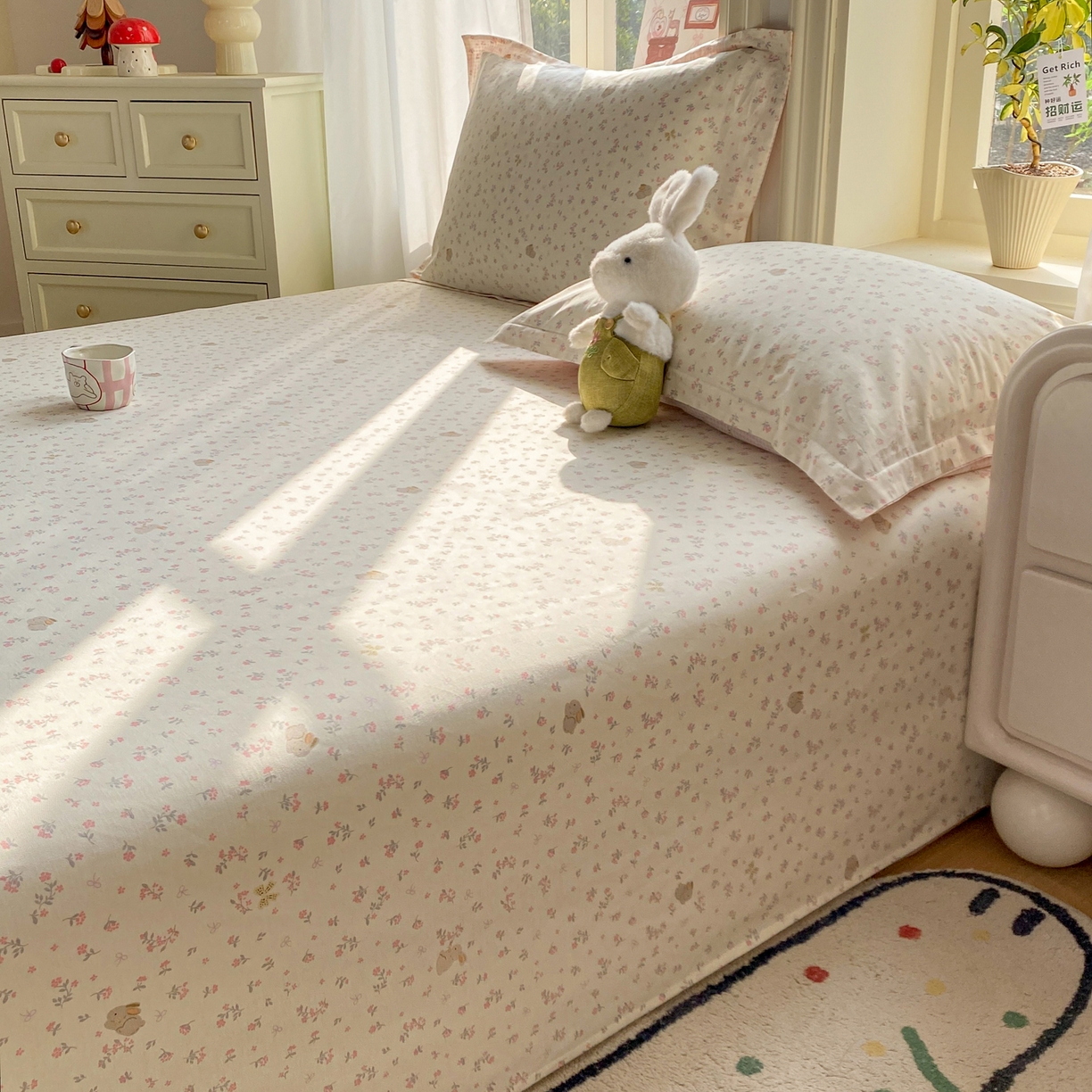 91家纺网 家纺一手货源 找家纺 花梦欣 2026新款全棉印花单品系列2花卉款-单床单 微花耳耳粉