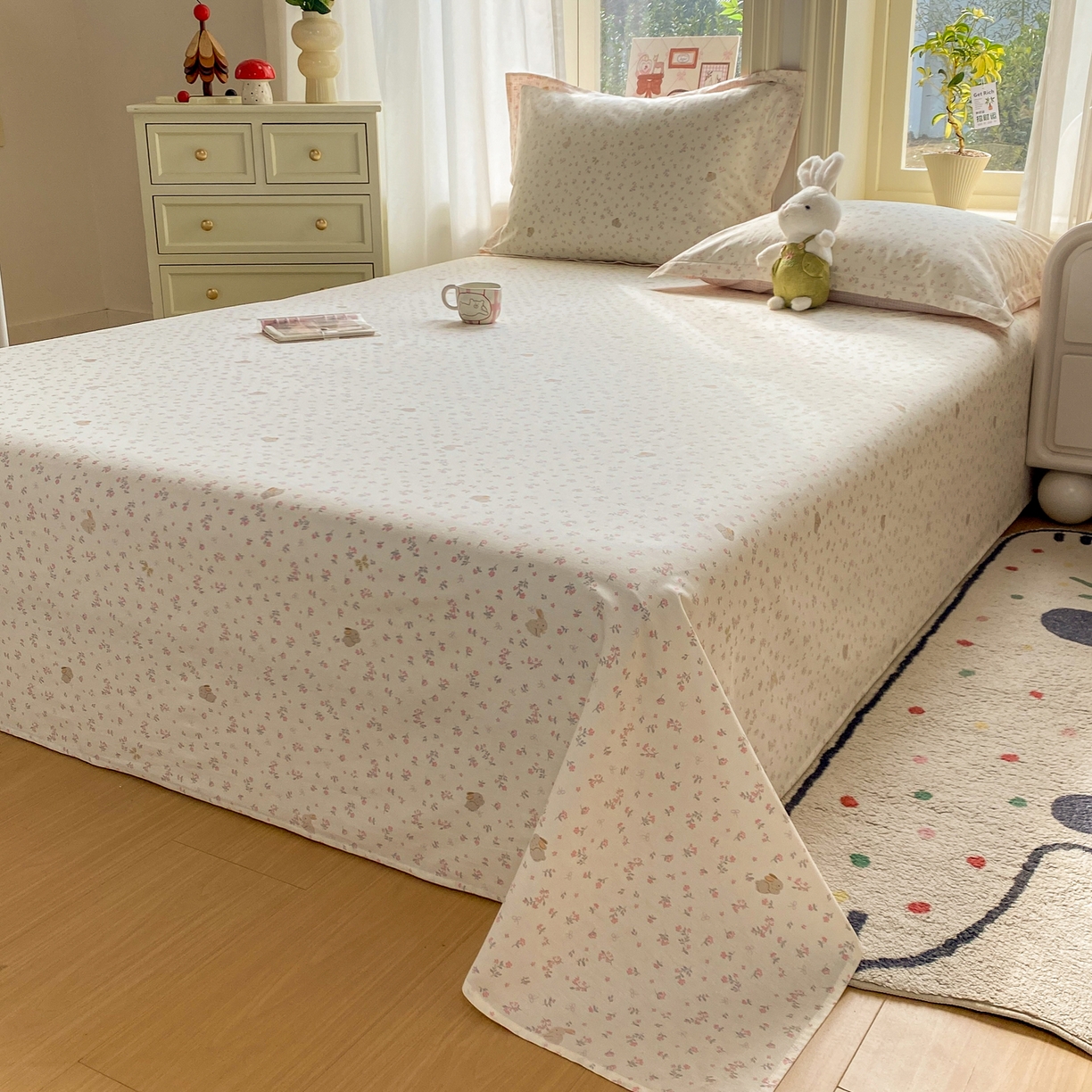 91家纺网 家纺一手货源 找家纺 花梦欣 2026新款全棉印花单品系列2花卉款-单床单 微花耳耳粉