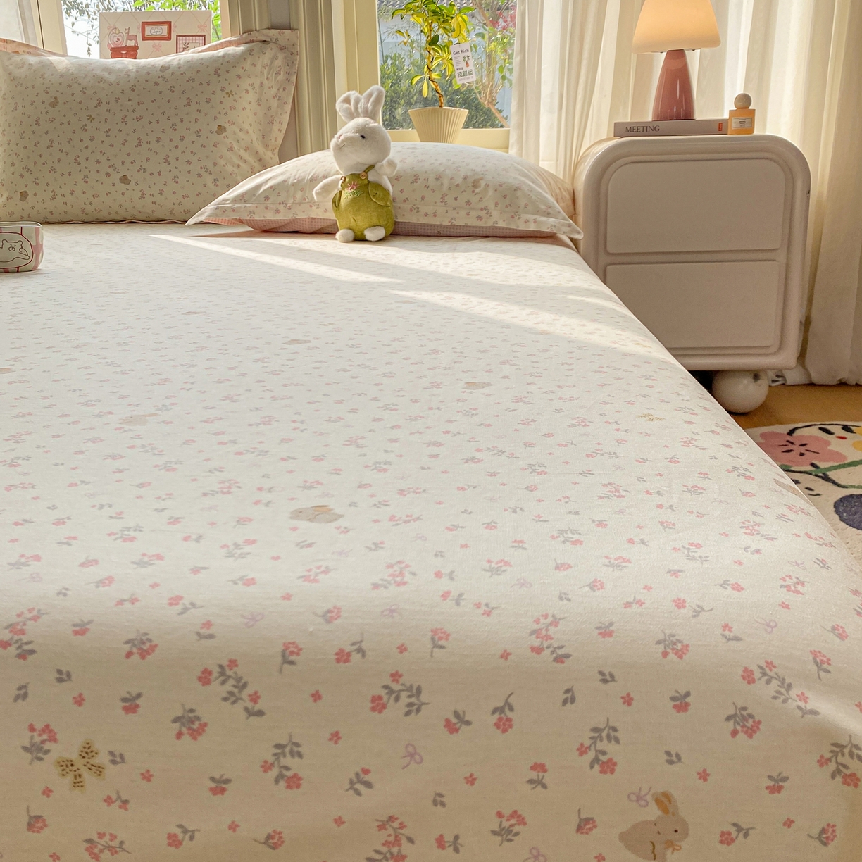 91家纺网 家纺一手货源 找家纺 花梦欣 2026新款全棉印花单品系列2花卉款-单床单 微花耳耳粉