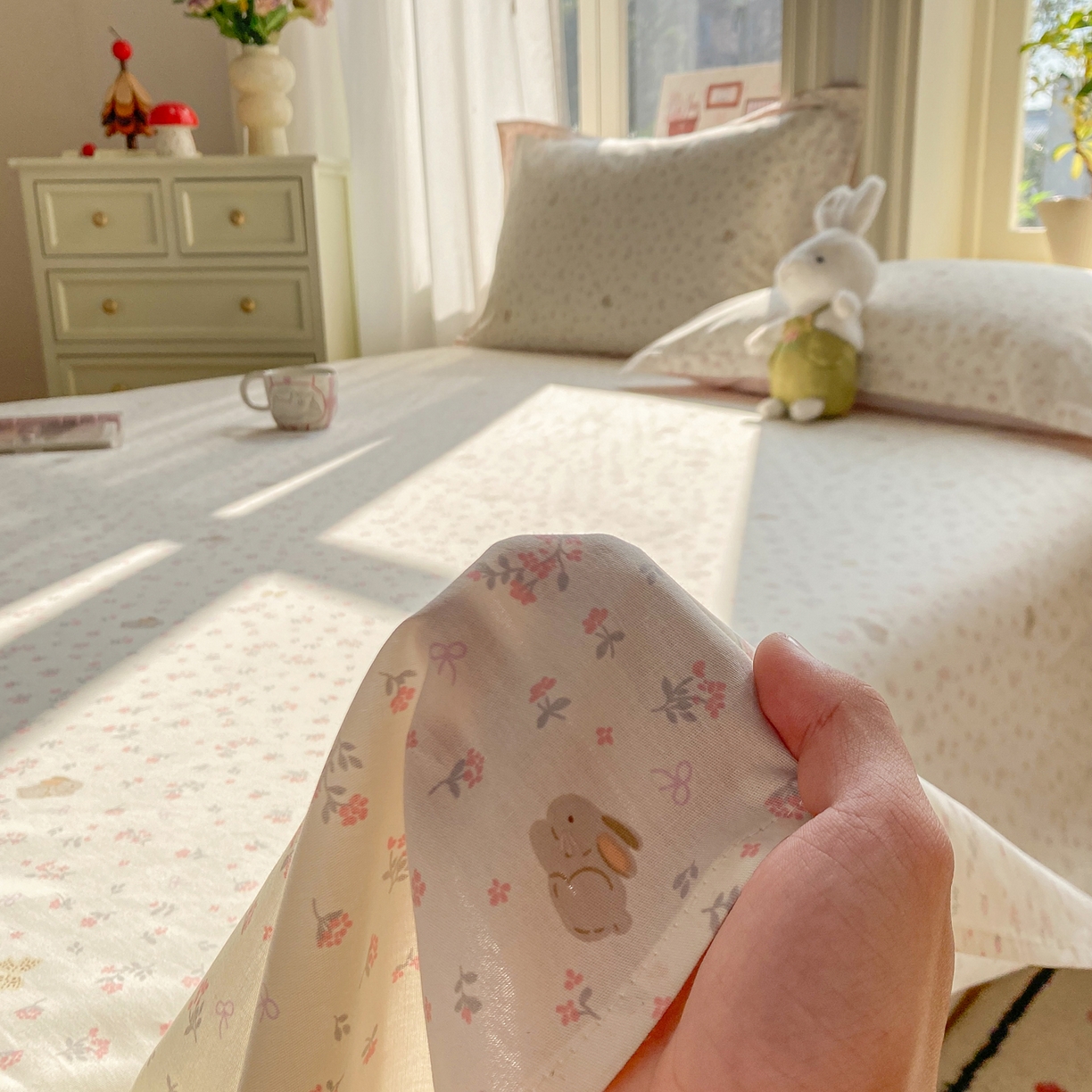 91家纺网 家纺一手货源 找家纺 花梦欣 2026新款全棉印花单品系列2花卉款-单床单 微花耳耳粉