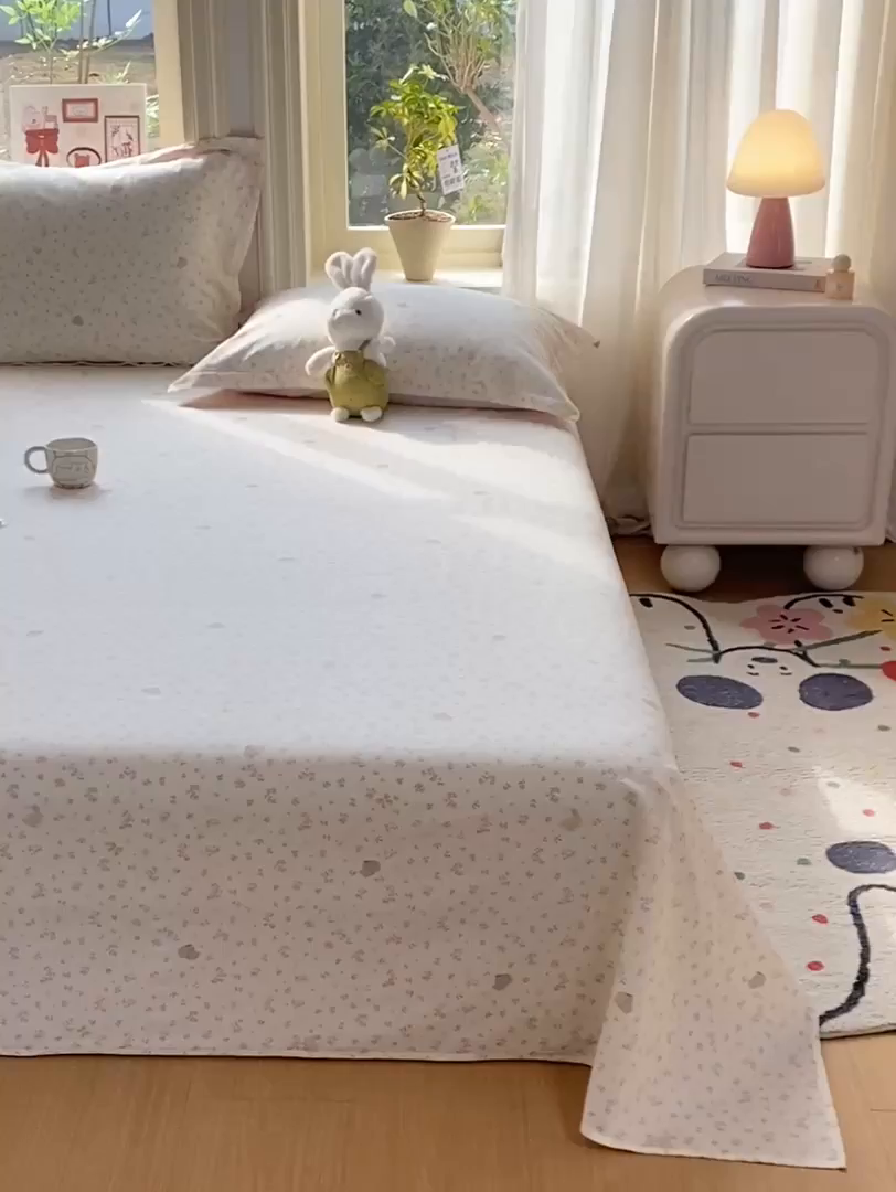 91家纺网 家纺一手货源 找家纺 花梦欣 2026新款全棉印花单品系列2花卉款-单床单 微花耳耳粉