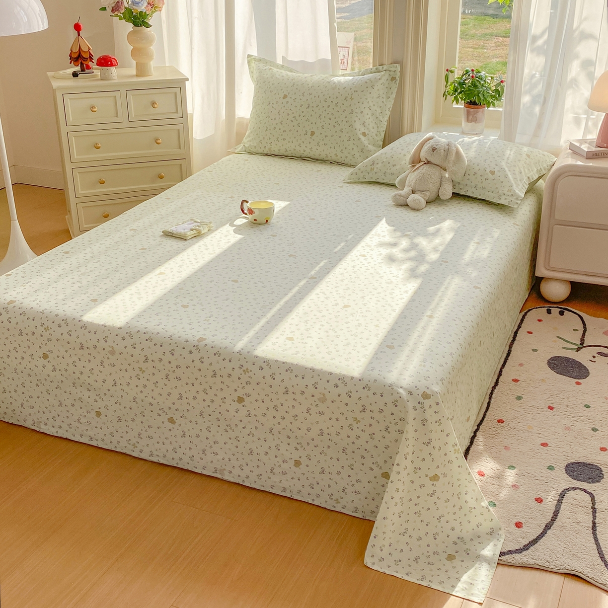 91家纺网 家纺一手货源 找家纺 花梦欣 2026新款全棉印花单品系列2花卉款-单床单 微花耳耳蓝