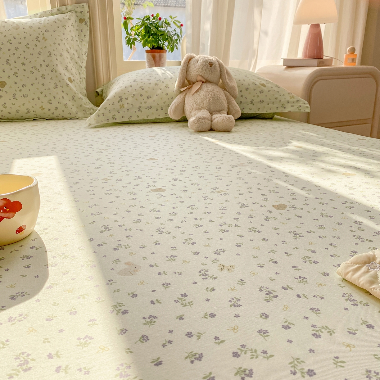 91家纺网 家纺一手货源 找家纺 花梦欣 2026新款全棉印花单品系列2花卉款-单床单 微花耳耳蓝