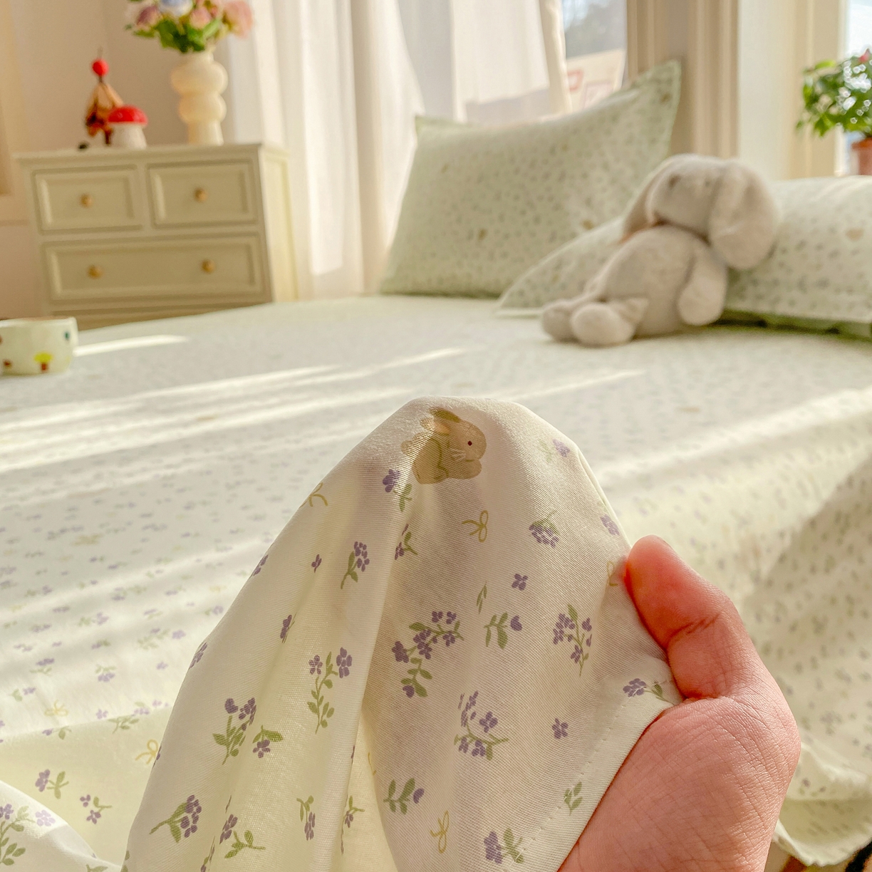 91家纺网 家纺一手货源 找家纺 花梦欣 2026新款全棉印花单品系列2花卉款-单床单 微花耳耳蓝
