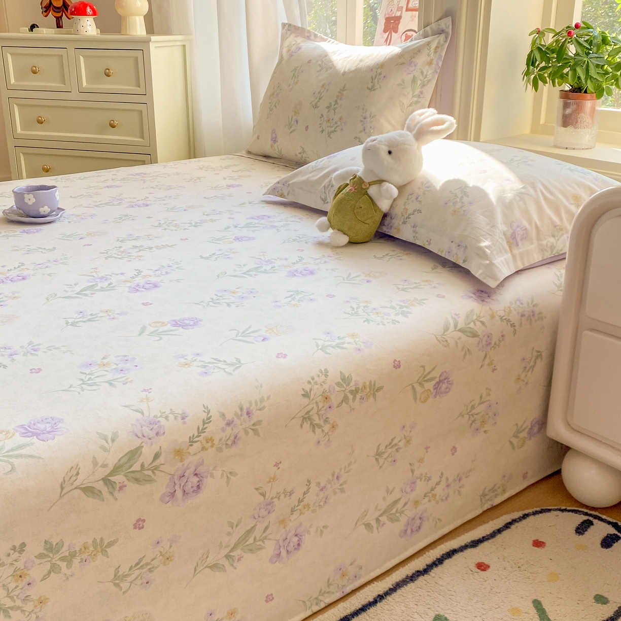 91家纺网 家纺一手货源 找家纺 花梦欣 2026新款全棉印花单品系列2花卉款-单床单 芜晴花紫