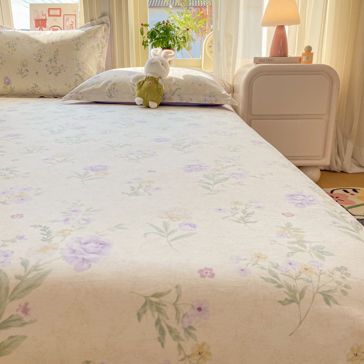 91家纺网 家纺一手货源 找家纺 花梦欣 2026新款全棉印花单品系列2花卉款-单床单 芜晴花紫