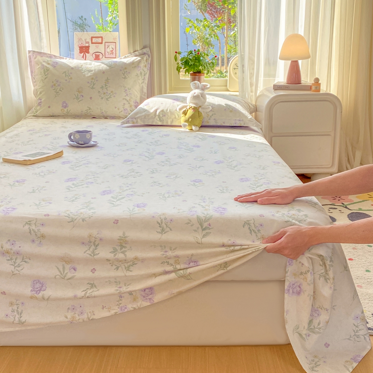 91家纺网 家纺一手货源 找家纺 花梦欣 2026新款全棉印花单品系列2花卉款-单床单 芜晴花紫