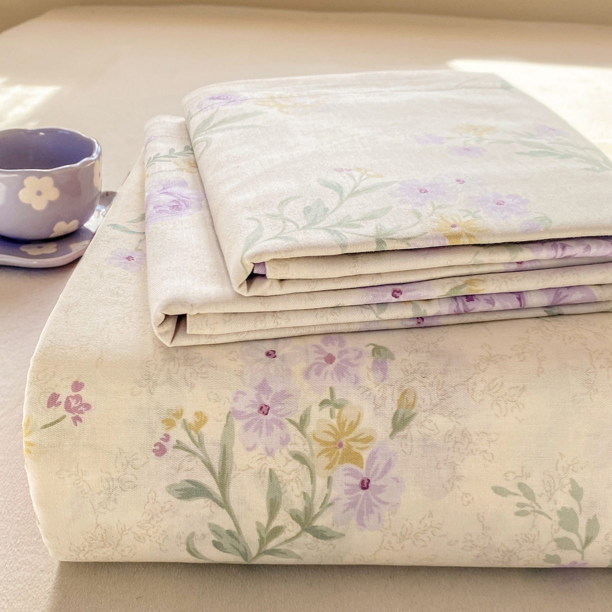 91家纺网 家纺一手货源 找家纺 花梦欣 2026新款全棉印花单品系列2花卉款-单床单 芜晴花紫