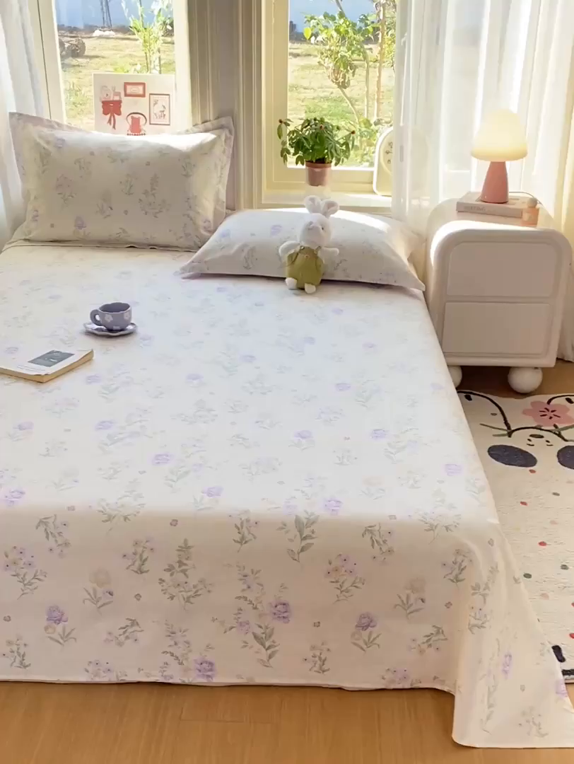 91家纺网 家纺一手货源 找家纺 花梦欣 2026新款全棉印花单品系列2花卉款-单床单 芜晴花紫
