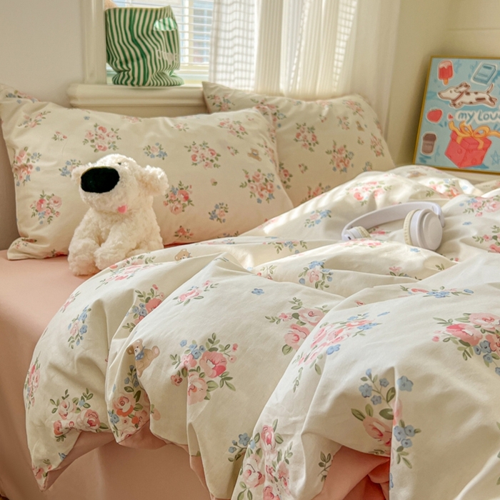 91家纺网 家纺一手货源 找家纺 漫仙阁家纺 2026新款纯棉学生宿舍A版100%新疆棉B版古法水洗三件套全棉四件套朝花夕拾