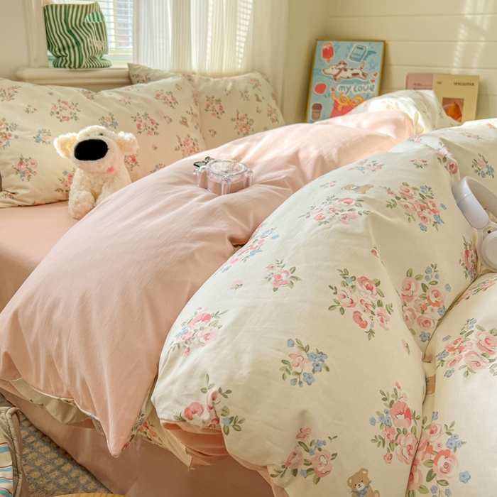 91家纺网 家纺一手货源 找家纺 漫仙阁家纺 2026新款纯棉学生宿舍A版100%新疆棉B版古法水洗三件套全棉四件套朝花夕拾