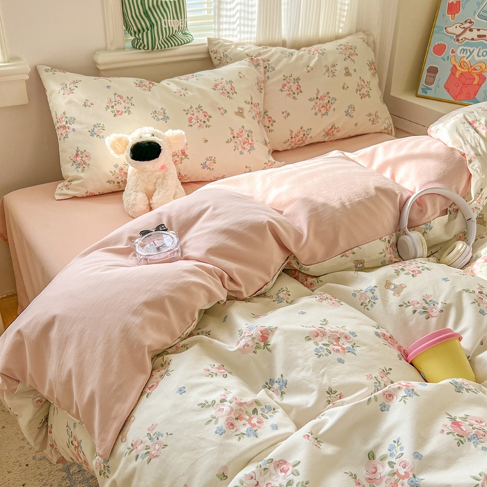 91家纺网 家纺一手货源 找家纺 漫仙阁家纺 2026新款纯棉学生宿舍A版100%新疆棉B版古法水洗三件套全棉四件套朝花夕拾