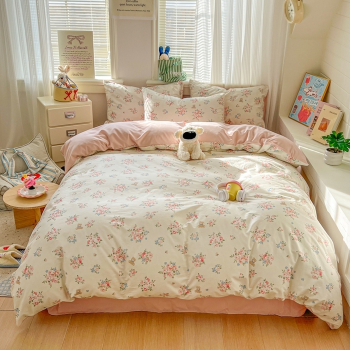 91家纺网 家纺一手货源 找家纺 漫仙阁家纺 2026新款纯棉学生宿舍A版100%新疆棉B版古法水洗三件套全棉四件套朝花夕拾