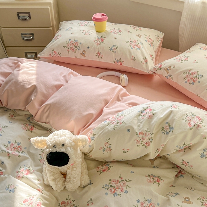 91家纺网 家纺一手货源 找家纺 漫仙阁家纺 2026新款纯棉学生宿舍A版100%新疆棉B版古法水洗三件套全棉四件套朝花夕拾