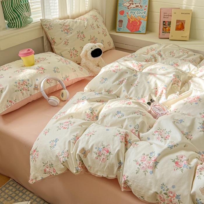 漫仙阁家纺 2026新款纯棉学生宿舍A版100%新疆棉B版古法水洗三件套全棉四件套朝花夕拾