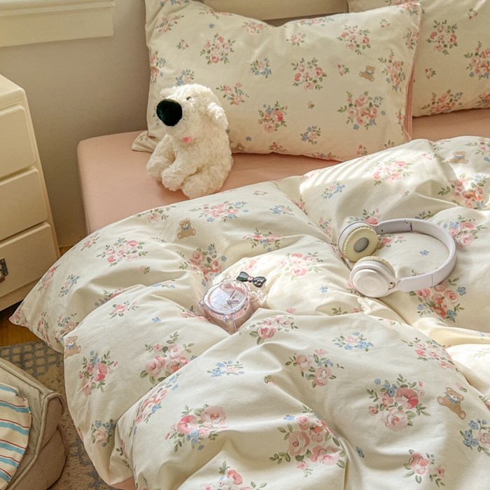 91家纺网 家纺一手货源 找家纺 漫仙阁家纺 2026新款纯棉学生宿舍A版100%新疆棉B版古法水洗三件套全棉四件套朝花夕拾