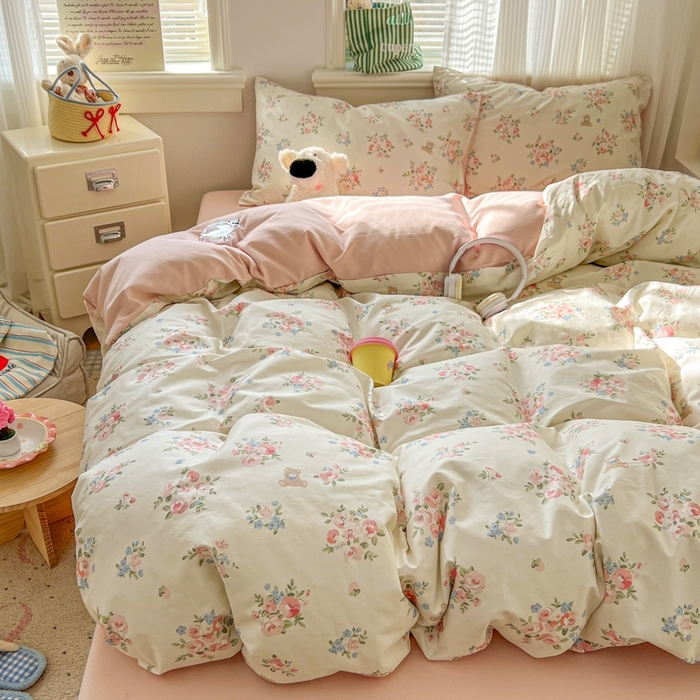 91家纺网 家纺一手货源 找家纺 漫仙阁家纺 2026新款纯棉学生宿舍A版100%新疆棉B版古法水洗三件套全棉四件套朝花夕拾